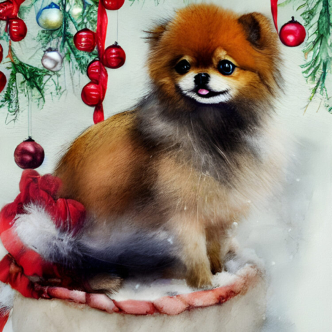 Lumia Pomeranian Christmas - Gouache and Colored Pencil