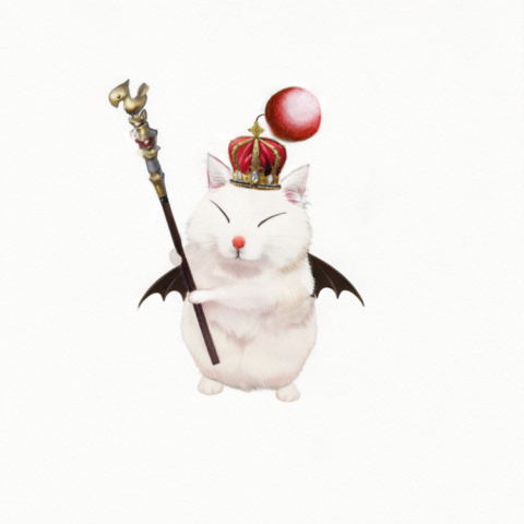 Good King Moggle Mog - Moogle FFXIV - Colored Pencil, Gouache