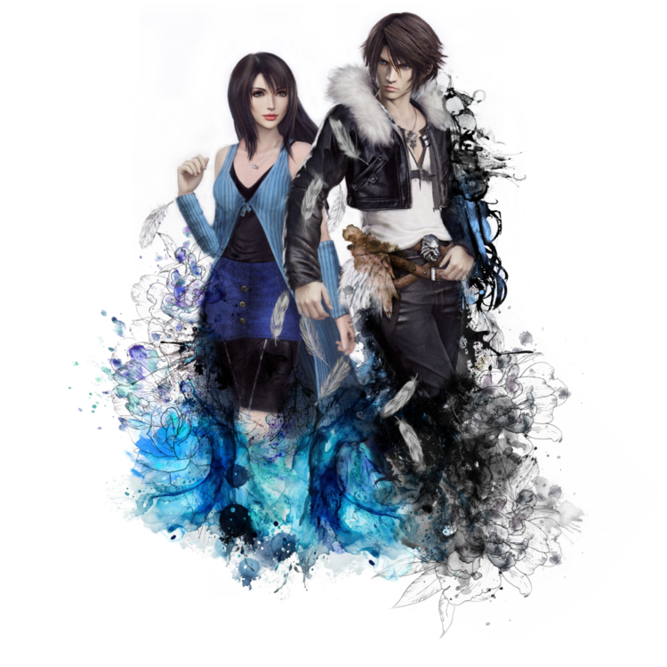 Squall and Rinoa - Final Fantasy VIII - Gouache, Ink, Pencil