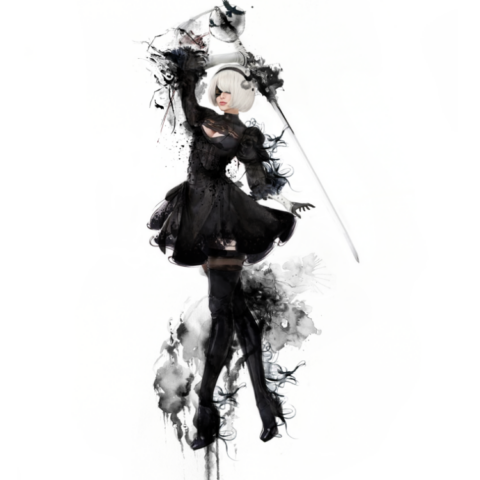2b - Nier:Automata - Gouache, Ink, Pencil
