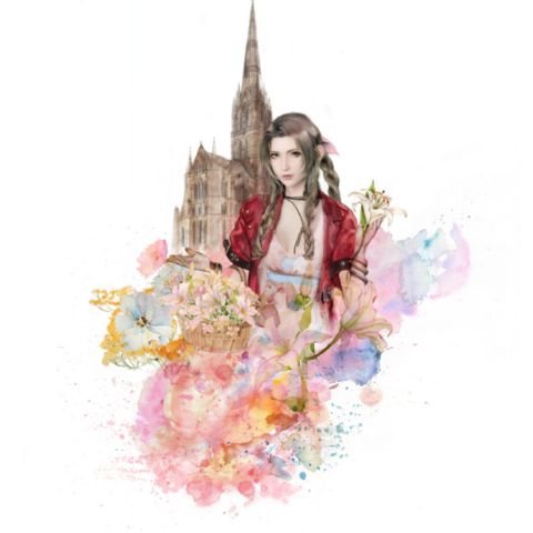 Aerith Gainsborough - FFVII - Gouache, Colored Pencil on Watercolor Paper